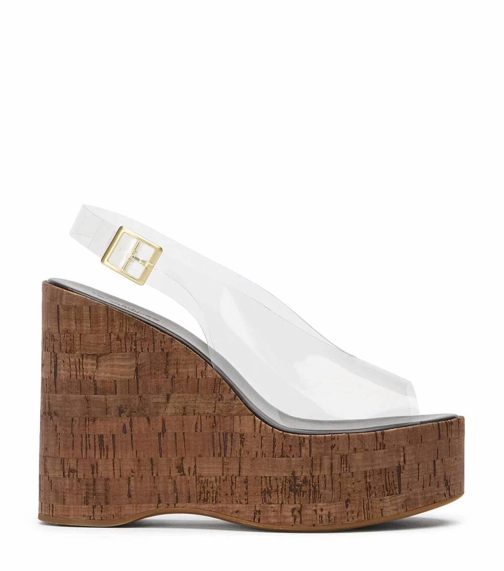 NEW TONY BIANCO women's valerie wedge heels in clear vinylite